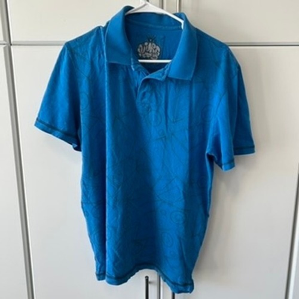 Vurt Mens Blue Geometric Speaker Graphic Print Short‎ Sleeve Polo Shirt XL